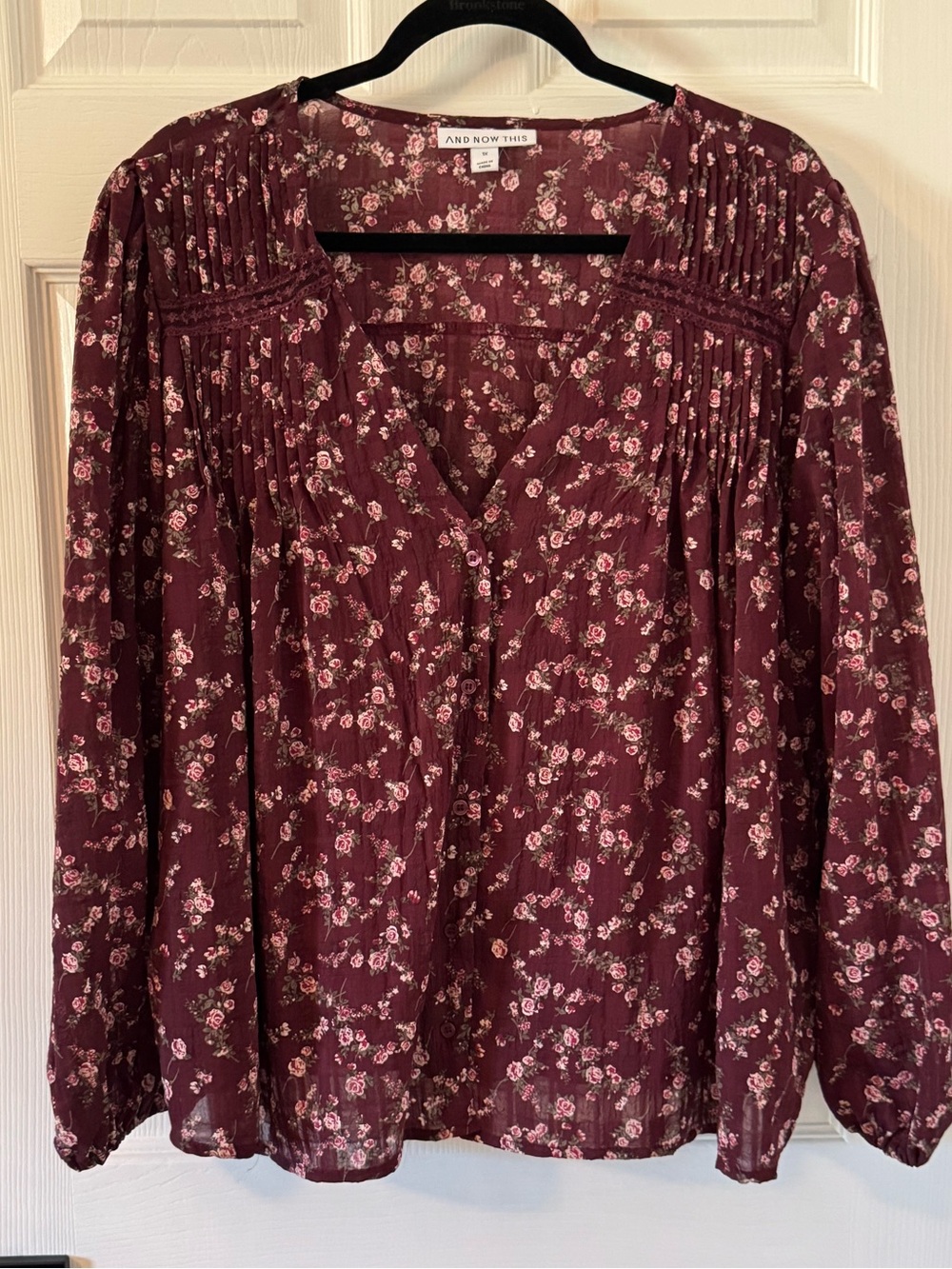 And Now This Floral Lace Trim Button Front Top